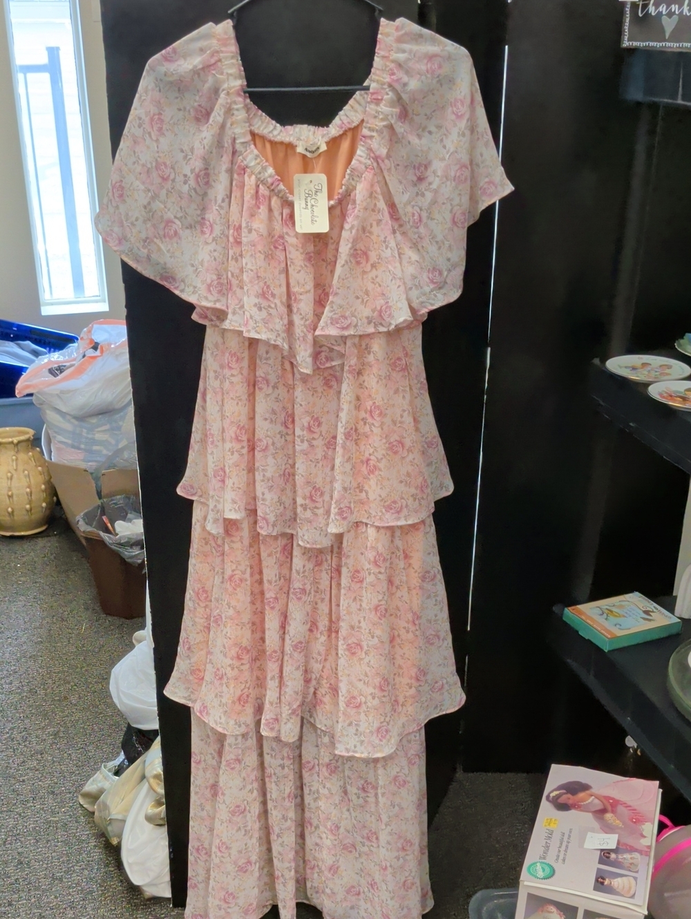 ADORA Peach & Pink Floral Tiered Dress